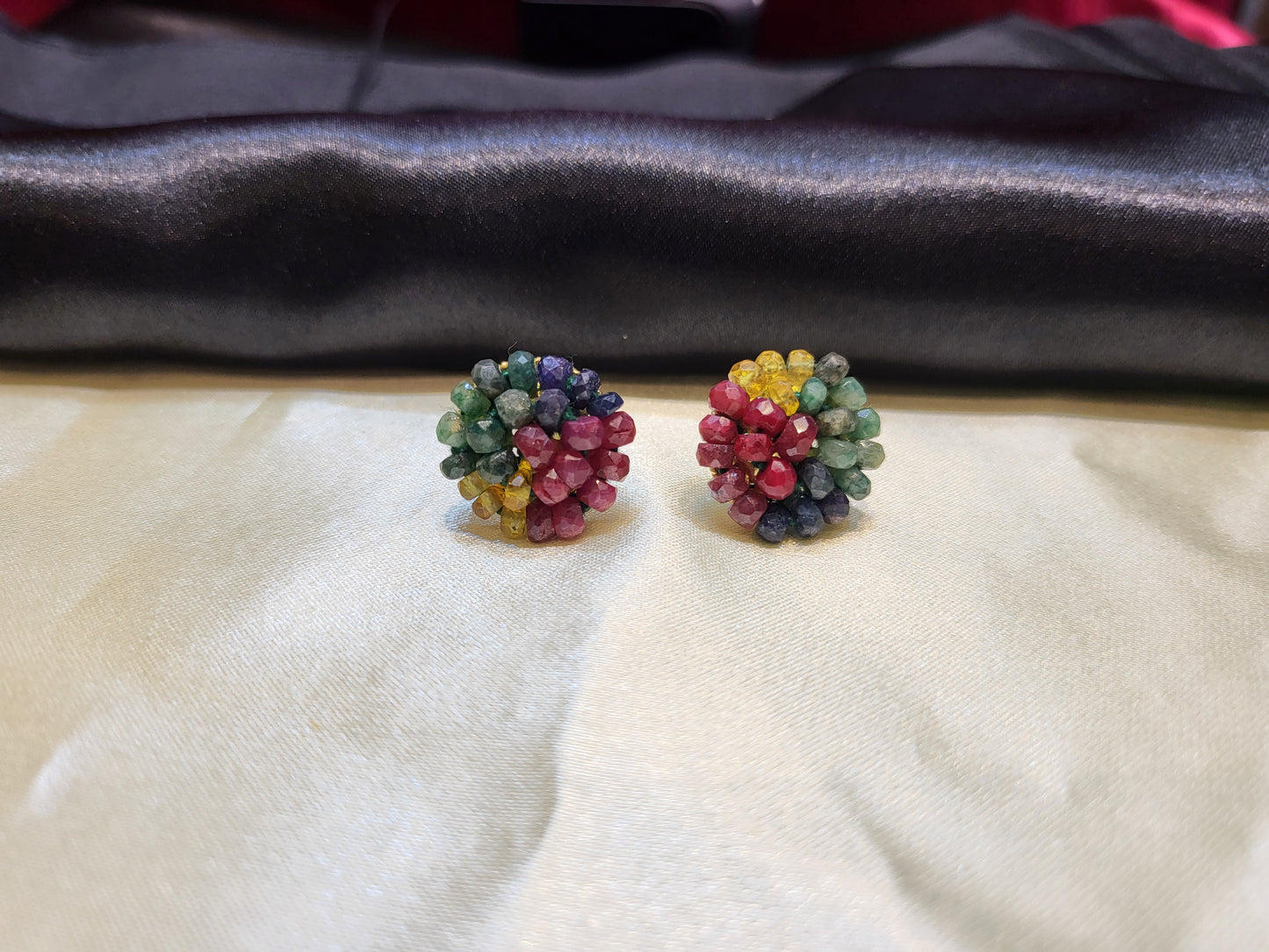 Gem Stones Multi Colour Ruby Emerald Sapphire Beads Earrings