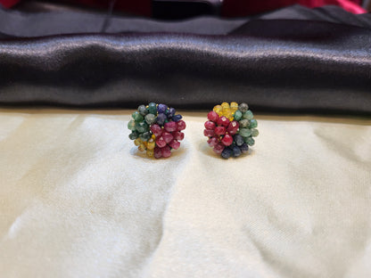 Gem Stones Multi Colour Ruby Emerald Sapphire Beads Earrings