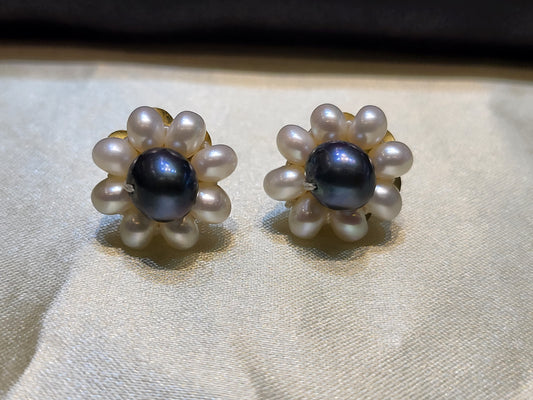 White & Grey Pearl Flower Earrings