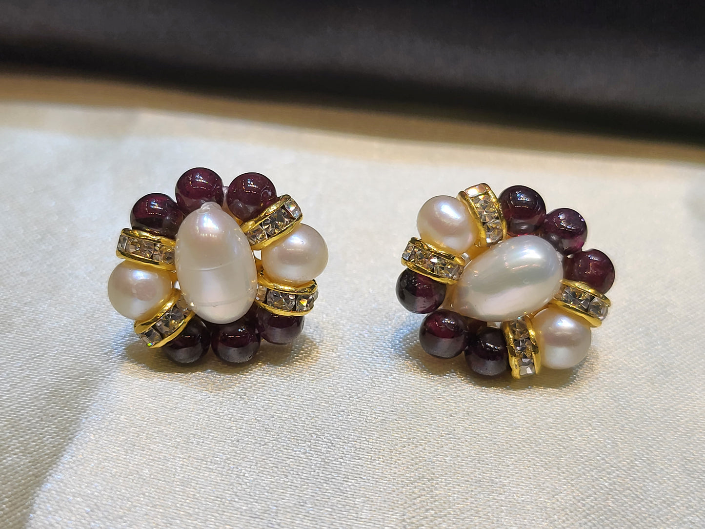 Real Pearl Garnet flower Earrings