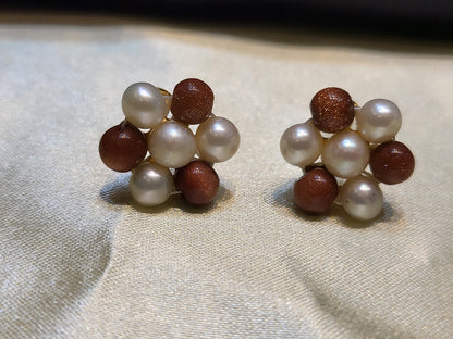 Everyday Freshwater Real Pearls and Sandstone Earrings