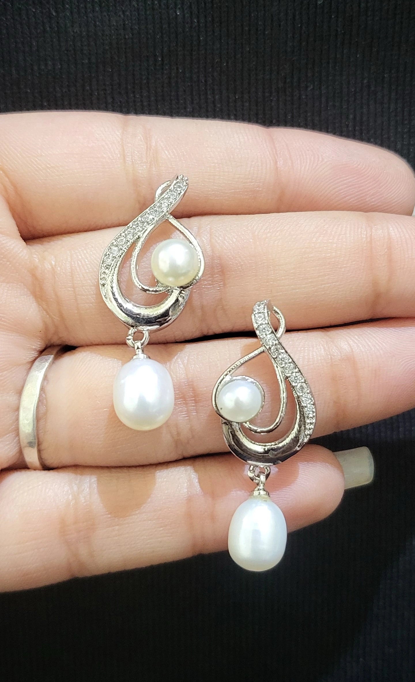 Musical Silver Fresh Pearl Earrings | Freshwater Real Pearls