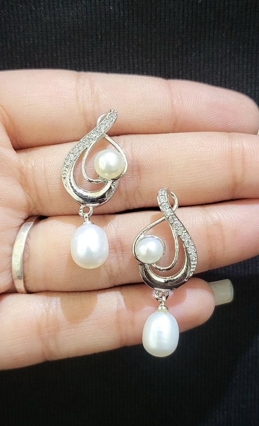 Musical Silver Fresh Pearl Earrings | Freshwater Real Pearls