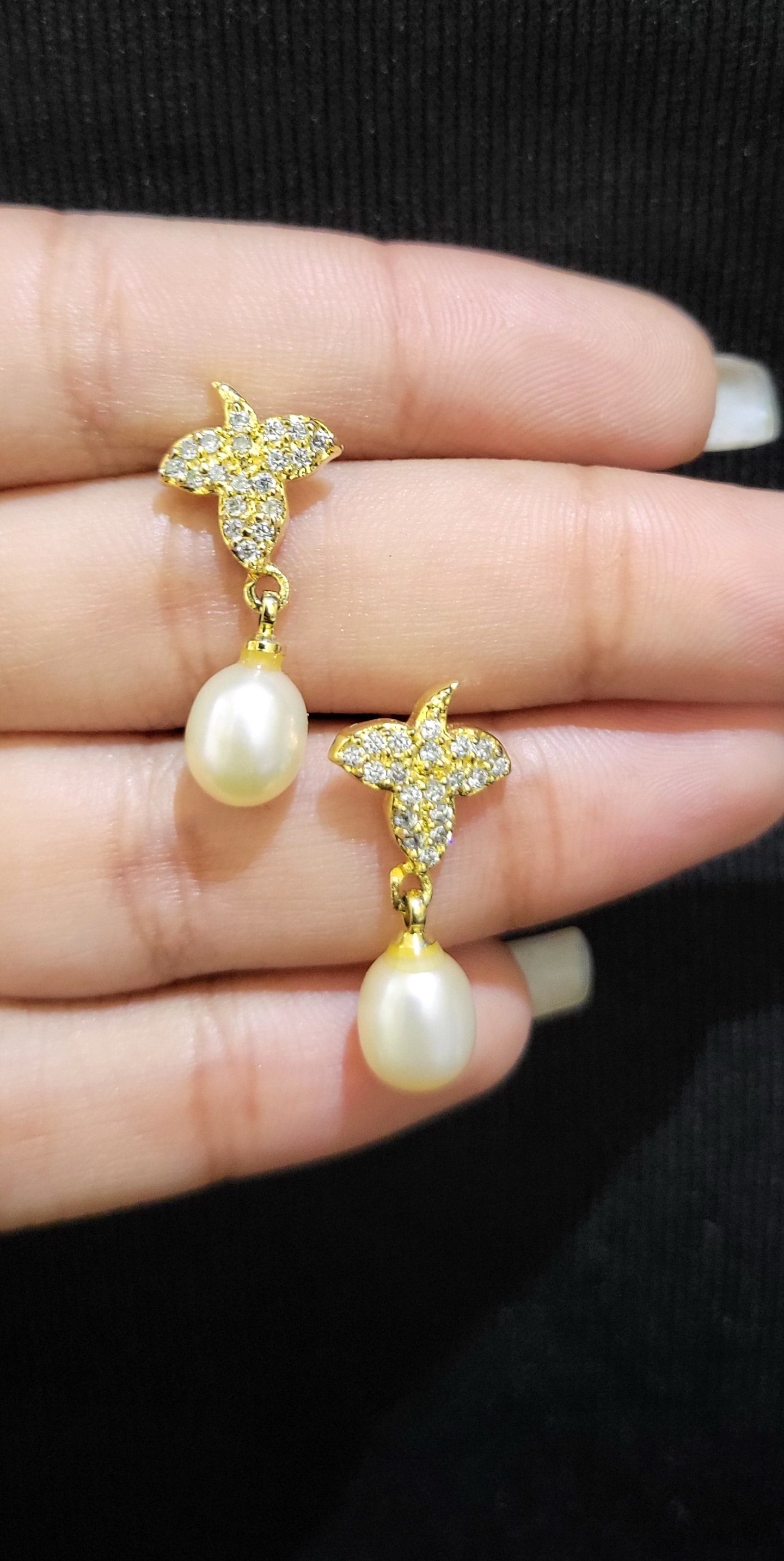 Traditional Drop Fresh Pearl Earrings | Freshwater Real Pearls