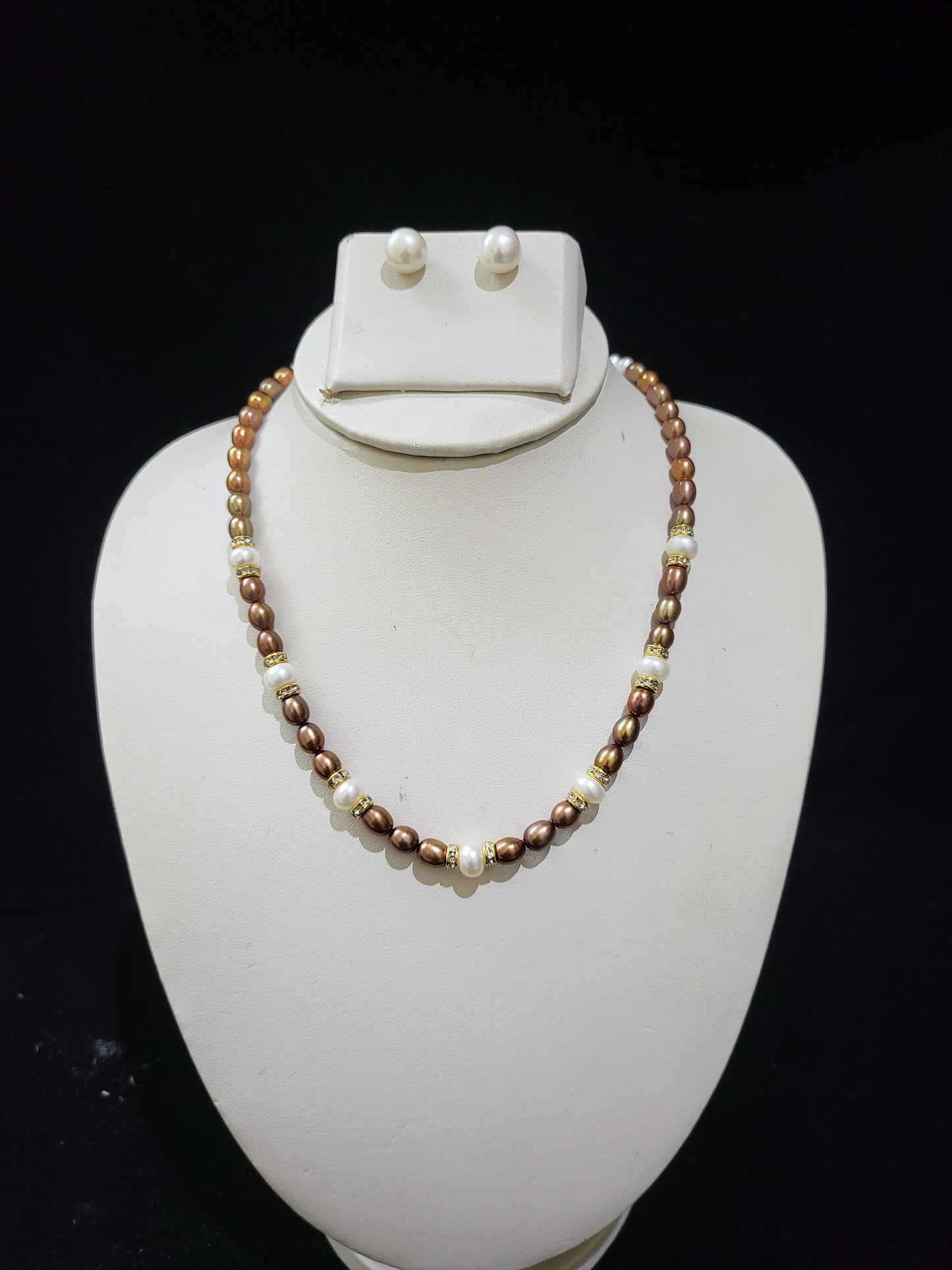 Copper Golden Pearl Single Layer Freshwater Set | Classic Real Pearl Necklace