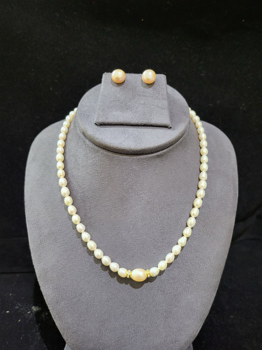 Single Layer Freshwater Pearl Set | Classic Real Pearl Necklace