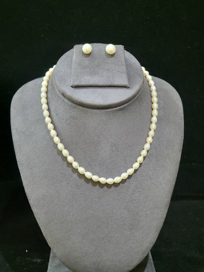 Evergreen White Pearl Single Layer Set | Classic Real Pearl Necklace