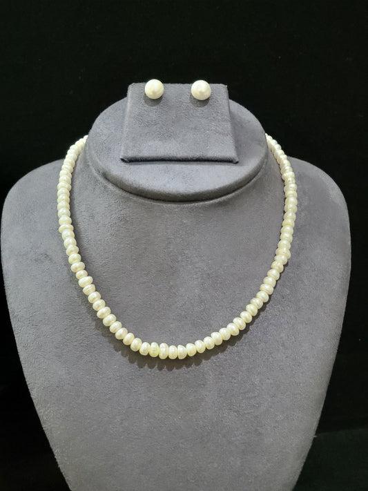 White Pearl Single Layer Freshwater Set | Classic Real Pearl Necklace