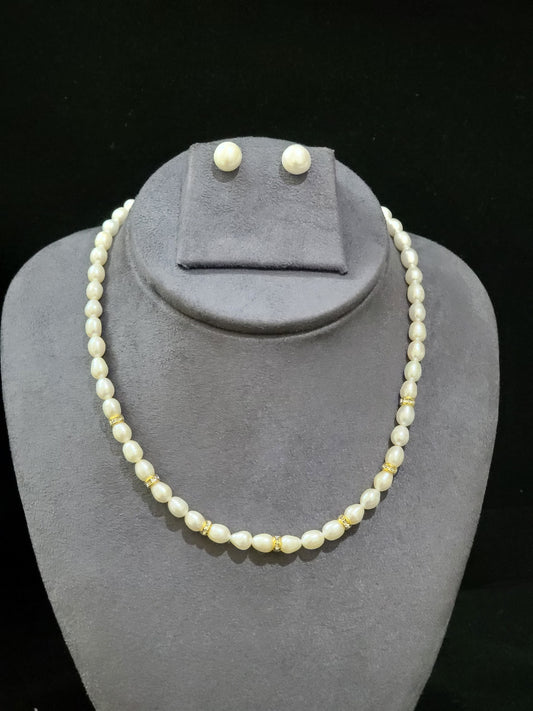 Fancy Single Layer Freshwater Pearl Set | Classic Real Pearl Necklace