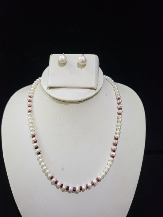 White & Red Pearl Single Layer Set | Classic Real Pearl Necklace