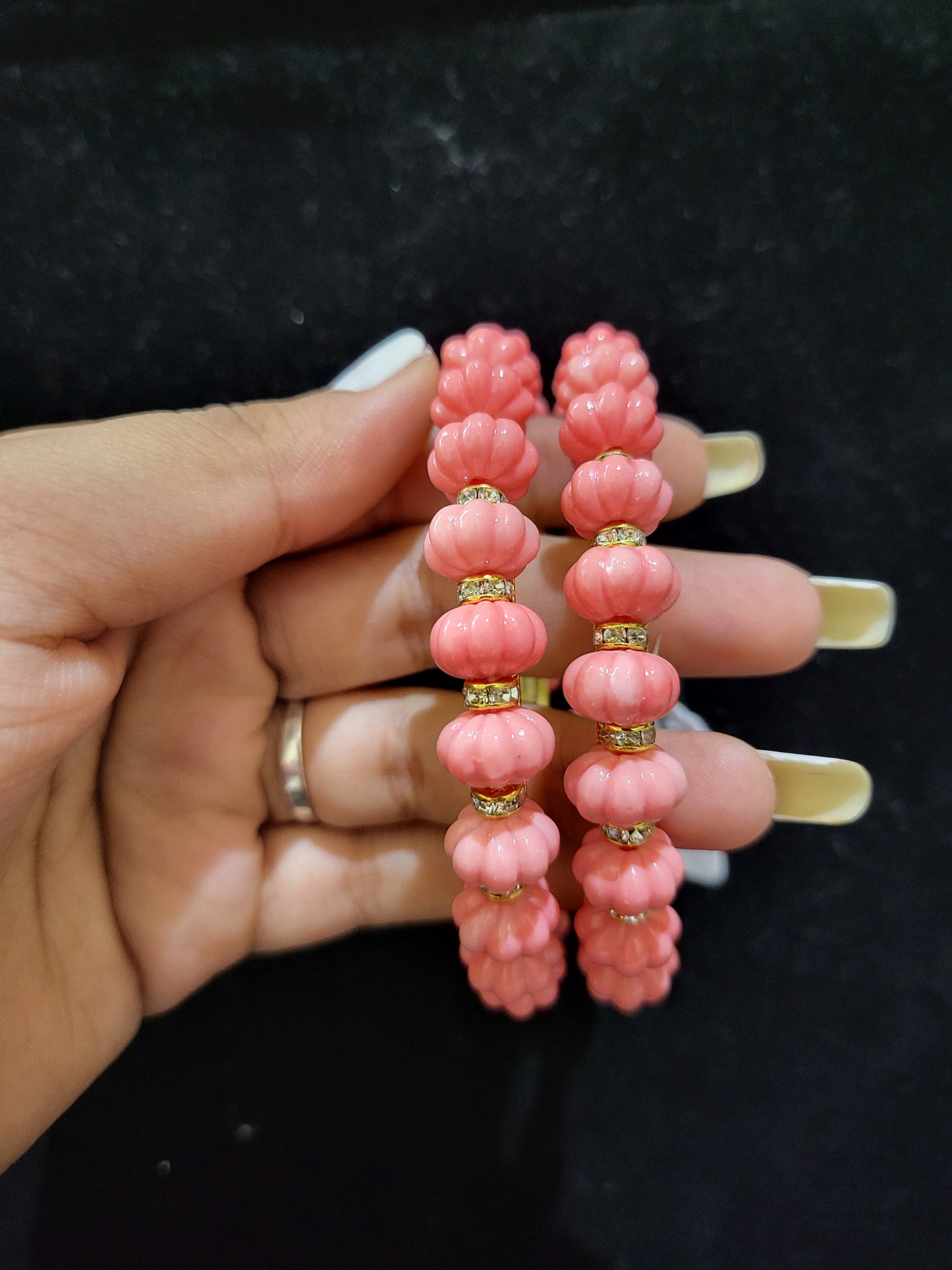 Set of 2 | Pumpkin Coral Beads (Gold Alloy Base) | Sizes 2.2 to 2.10