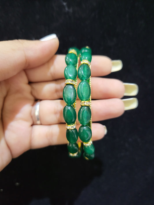 Set of 2 | Green Onax Bangles (Gold Alloy Base) | Sizes 2.2 to 2.10