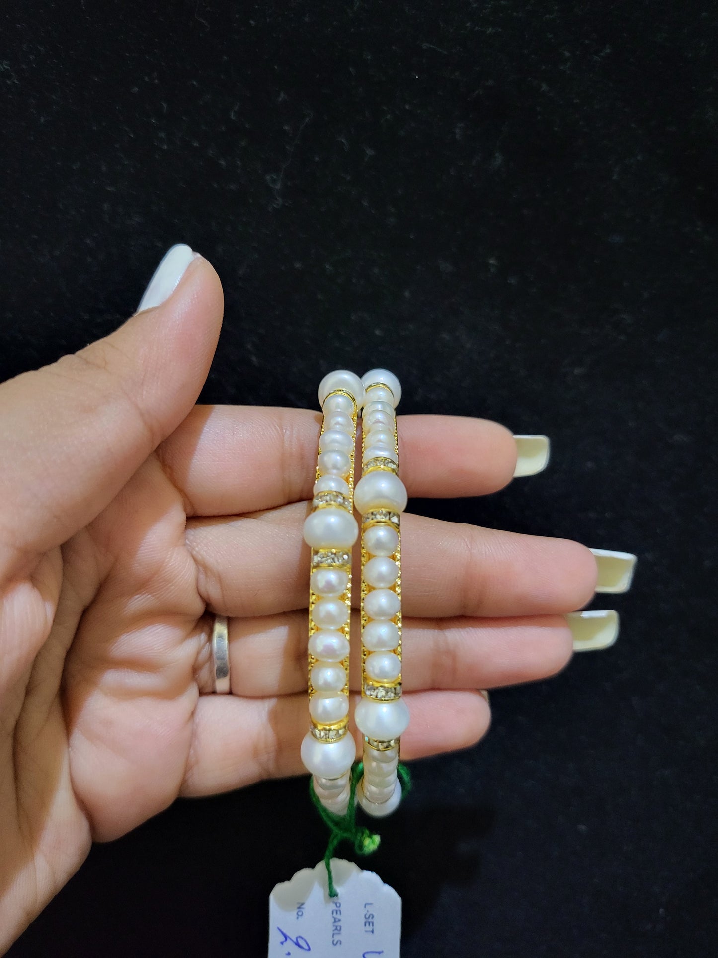 Set of 2 | Real Pearl Bangles | Pure White (Gold Alloy Base) | Sizes 2.2 to 2.10 (Copy)