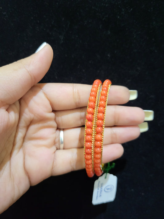 Set of 2 | Coral Beads Bangles  (Gold Alloy Base) | Sizes 2.2 to 2.10