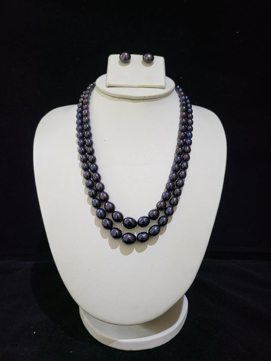 Double Layer Real Pearls Necklace | Grey Oval Big Pearls