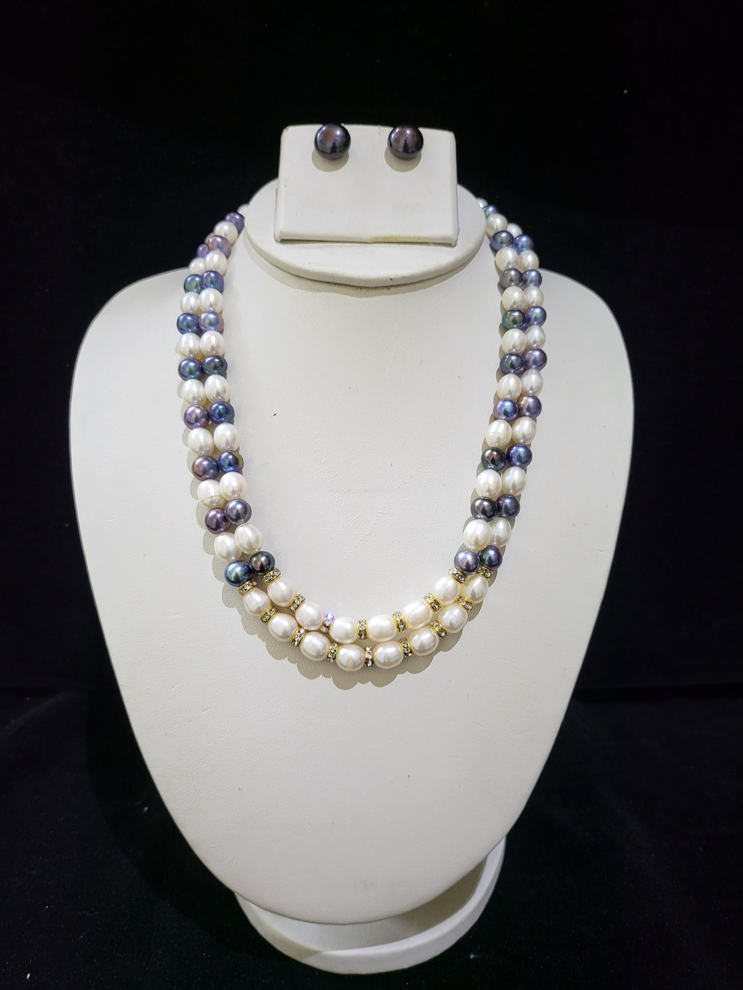 Premium Real Pearls Necklace | White & Grey Pearls