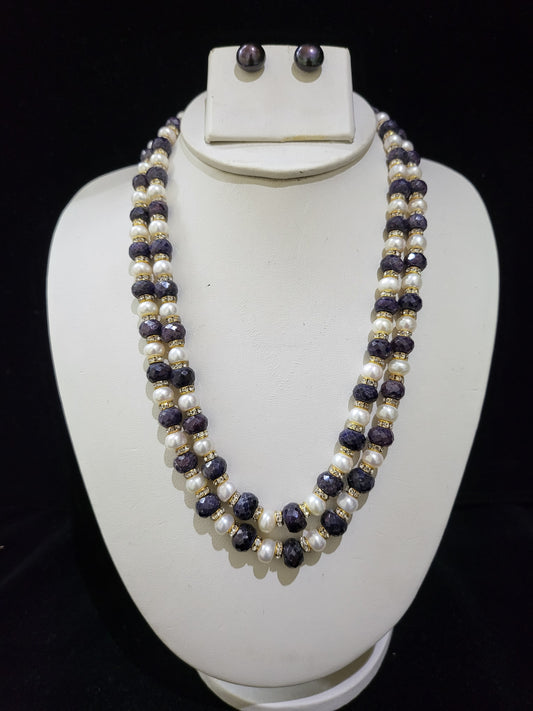 Premium Real Pearls Necklace | White pearls & Blue Sapphire