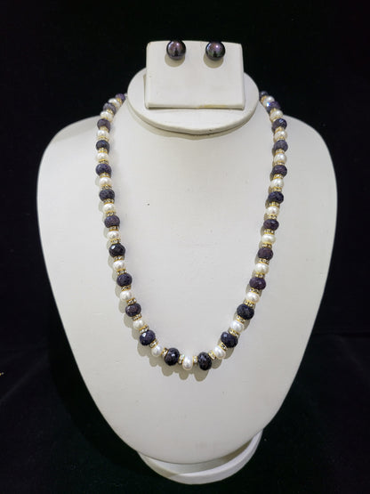 Premium Real Pearls Necklace | White pearls & Blue Sapphire