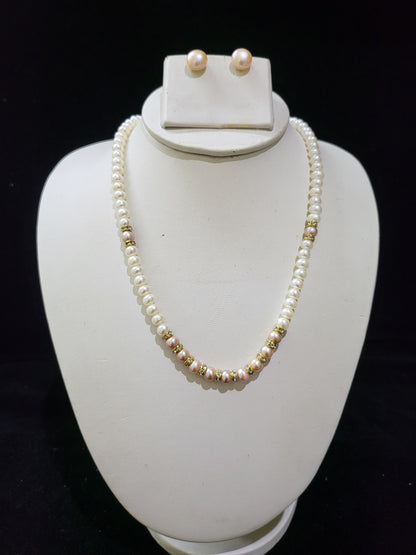 Single Layer Real Pearls Necklace | Peach & White Pearls