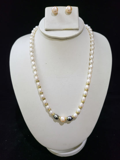 Single Layer Real Pearls Necklace | Oval rainbow pearls