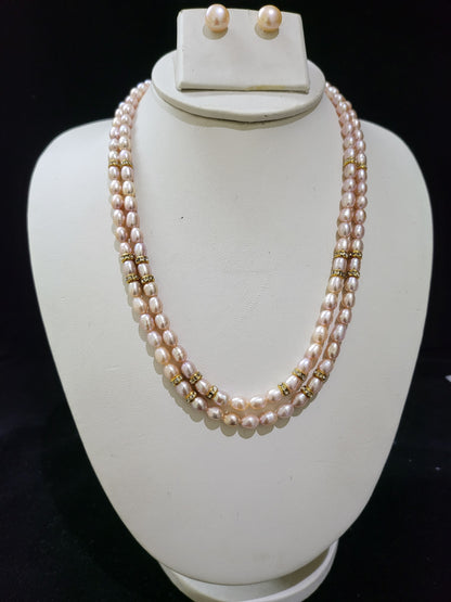 Double Layer Real Pearls Necklace | Peach Oval Pearls