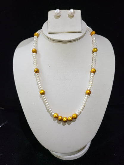 Single Layer Real Pearls Necklace | White pearls & Golden Pearls