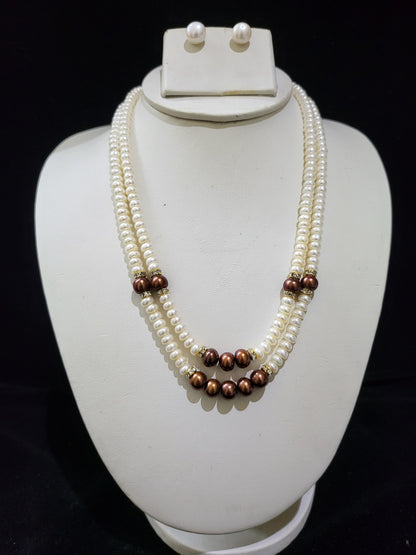 Double Layer Real Pearls Necklace | White pearls & Brown Pearls