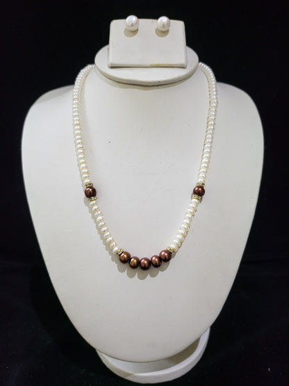 Single Layer Real Pearls Necklace | White pearls & Brown Pearls