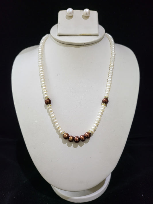 Single Layer Real Pearls Necklace | White pearls & Brown Pearls