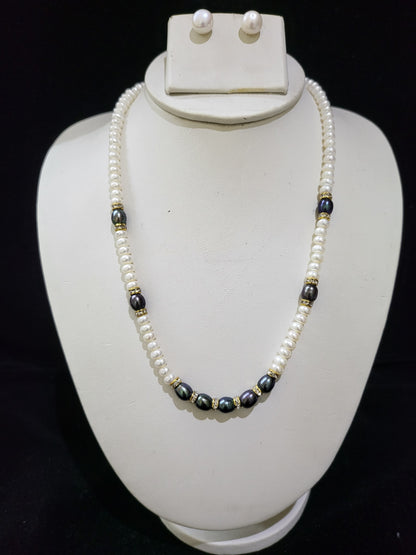 Single Layer Real Pearls Necklace | Grey & White Pearls