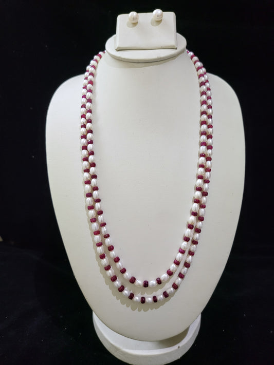 Double Layer Long Length Real Ruby Certified Quality of Real Pearls