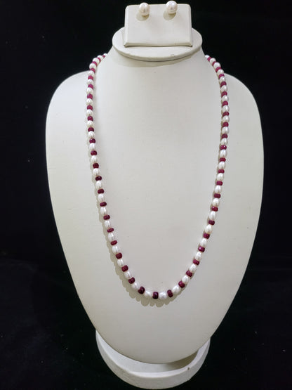 Single Layer Long Length Real Ruby Certified Quality of Real Pearls