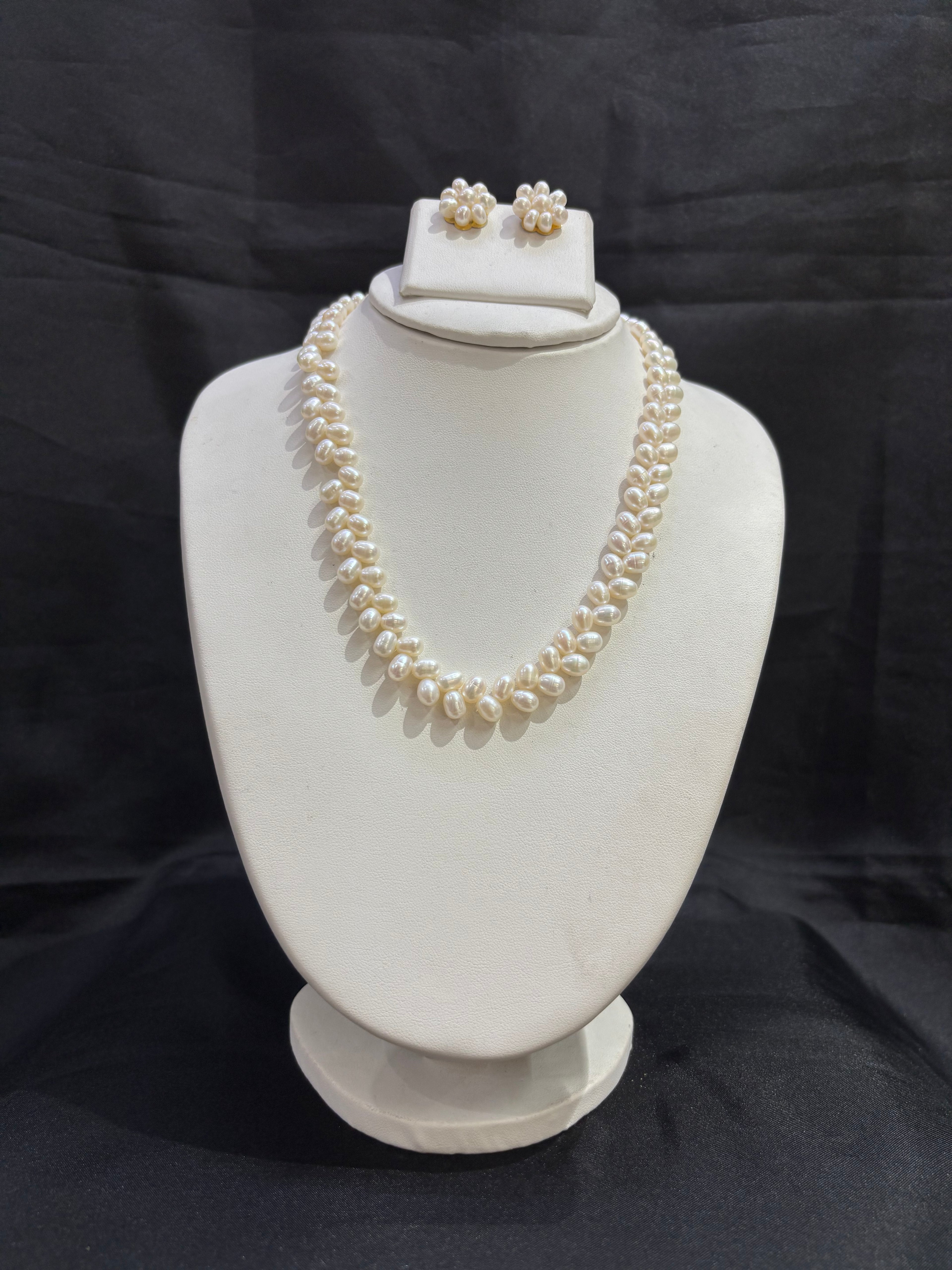 Premium Rice Pearl Double-Line Necklace Set – Code 50056