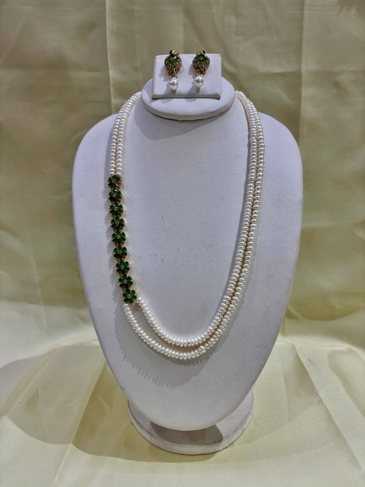 Emerald Green Stone Freshwater Pearl Multi-Strand Necklace Set