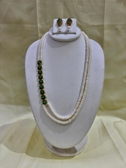 Emerald Green Stone Freshwater Pearl Multi-Strand Necklace Set