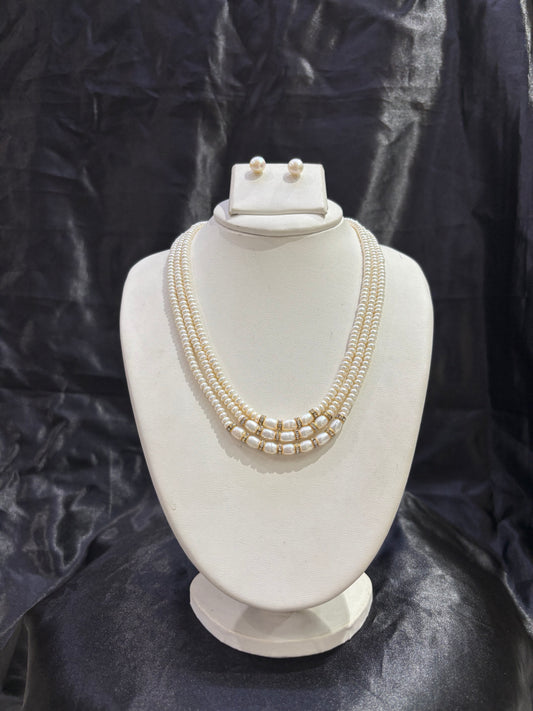Royal Triple Layer Freshwater Pearl Necklace Set