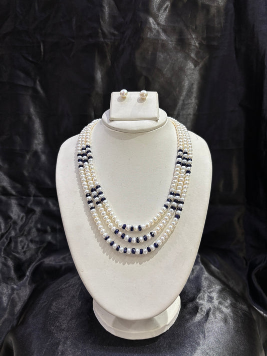 Luxury Triple Layer Pearl Necklace Set with Crystal Spacers