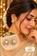 Gold Floral Pearl Stud Earrings – Code 7027