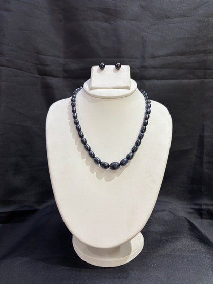 Premium Black Oval Freshwater Pearl Necklace Set – Code 50060