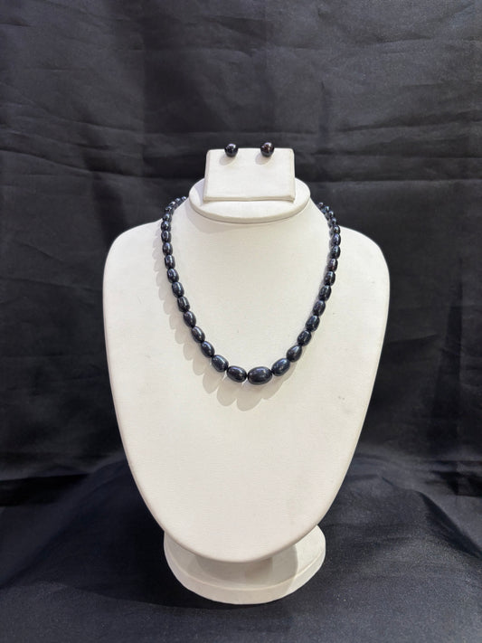Premium Black Oval Freshwater Pearl Necklace Set – Code 50060