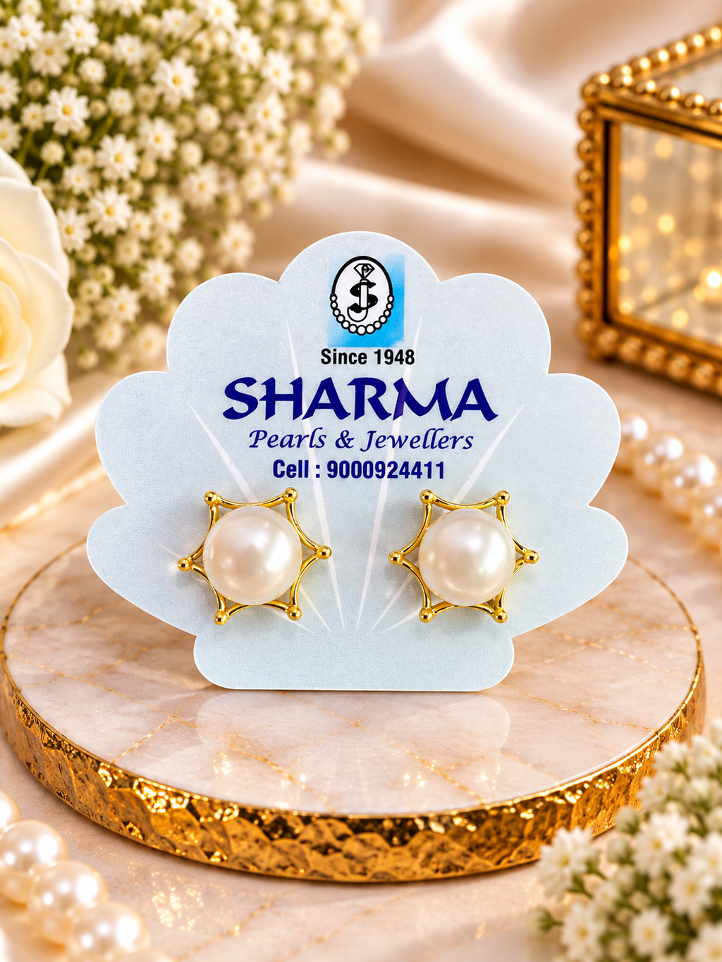 Gold Pearl Star Stud Earrings – Code 7030