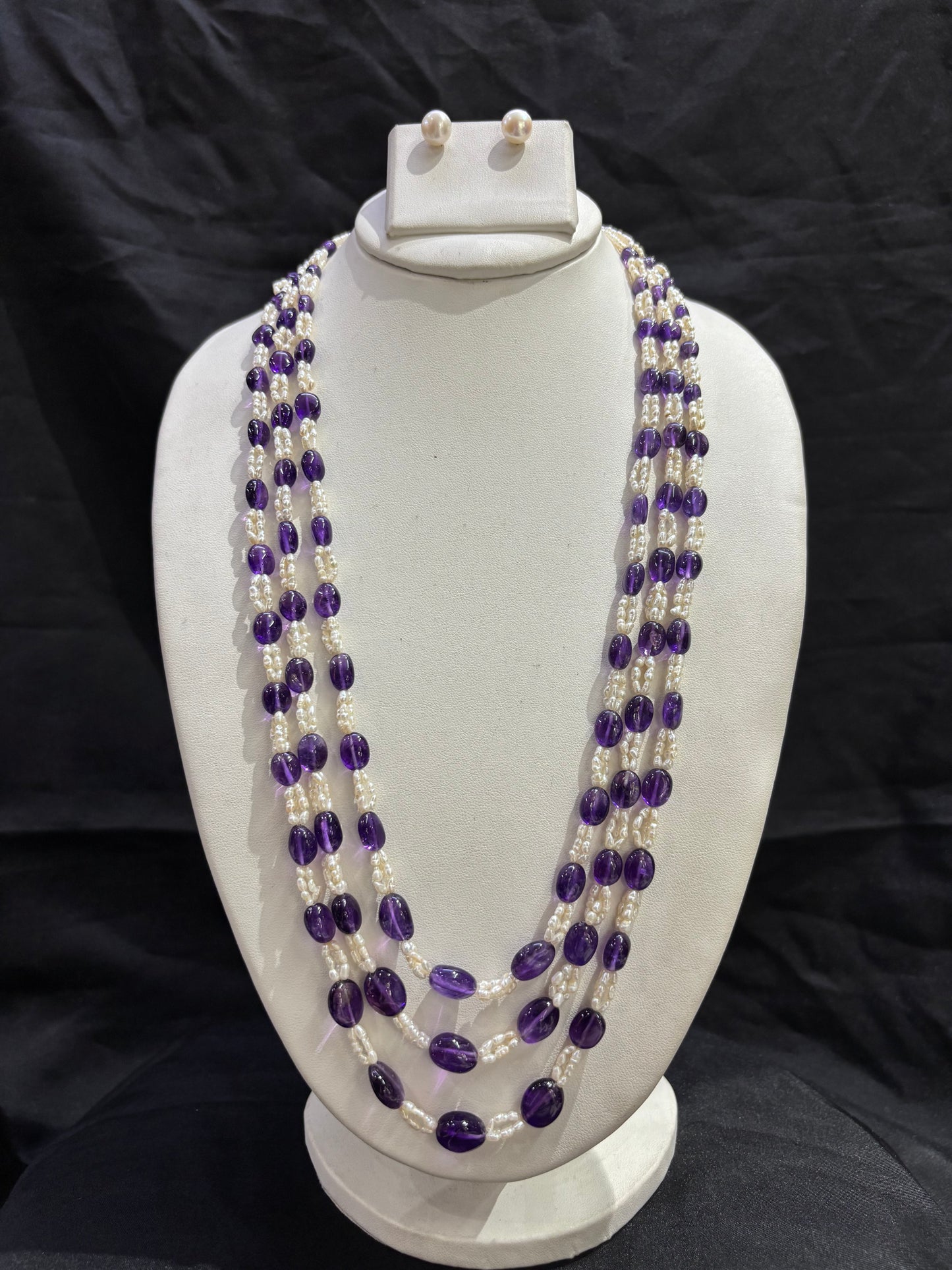 Amethyst & Freshwater Pearl 4-Line Necklace Set