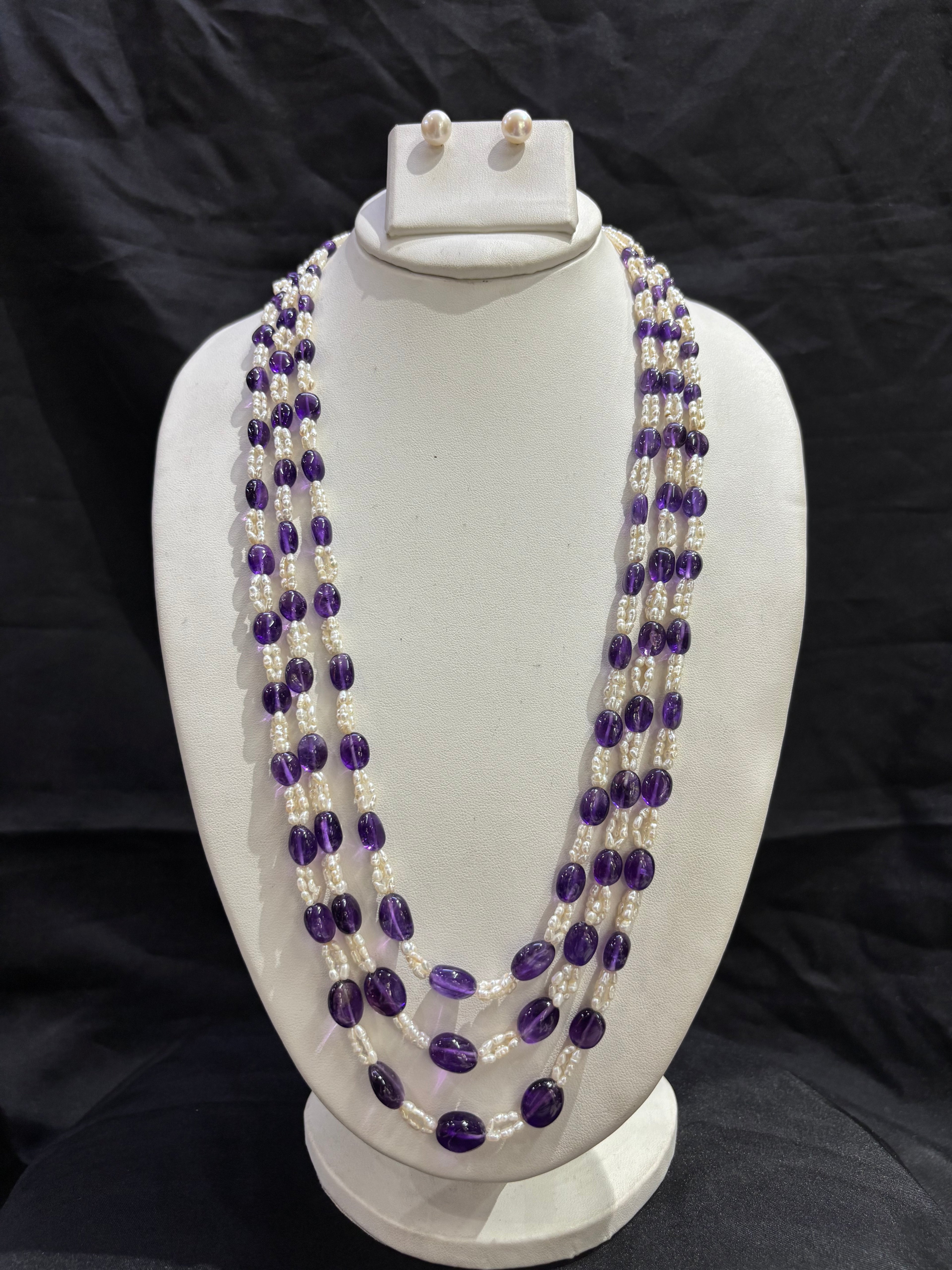 Amethyst & Freshwater Pearl 4-Line Necklace Set