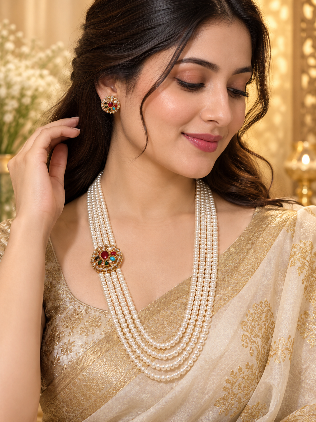 Multicolor Stone Freshwater Pearl Multi-Strand Necklace Set