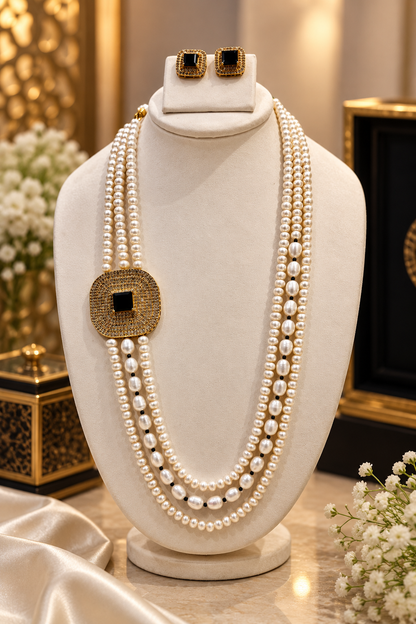 Royal Blue Stone Freshwater Pearl Multi-Strand Necklace Set