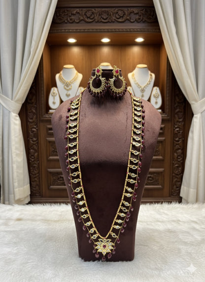 Ruby Pearl Kundan Necklace Set with Earrings