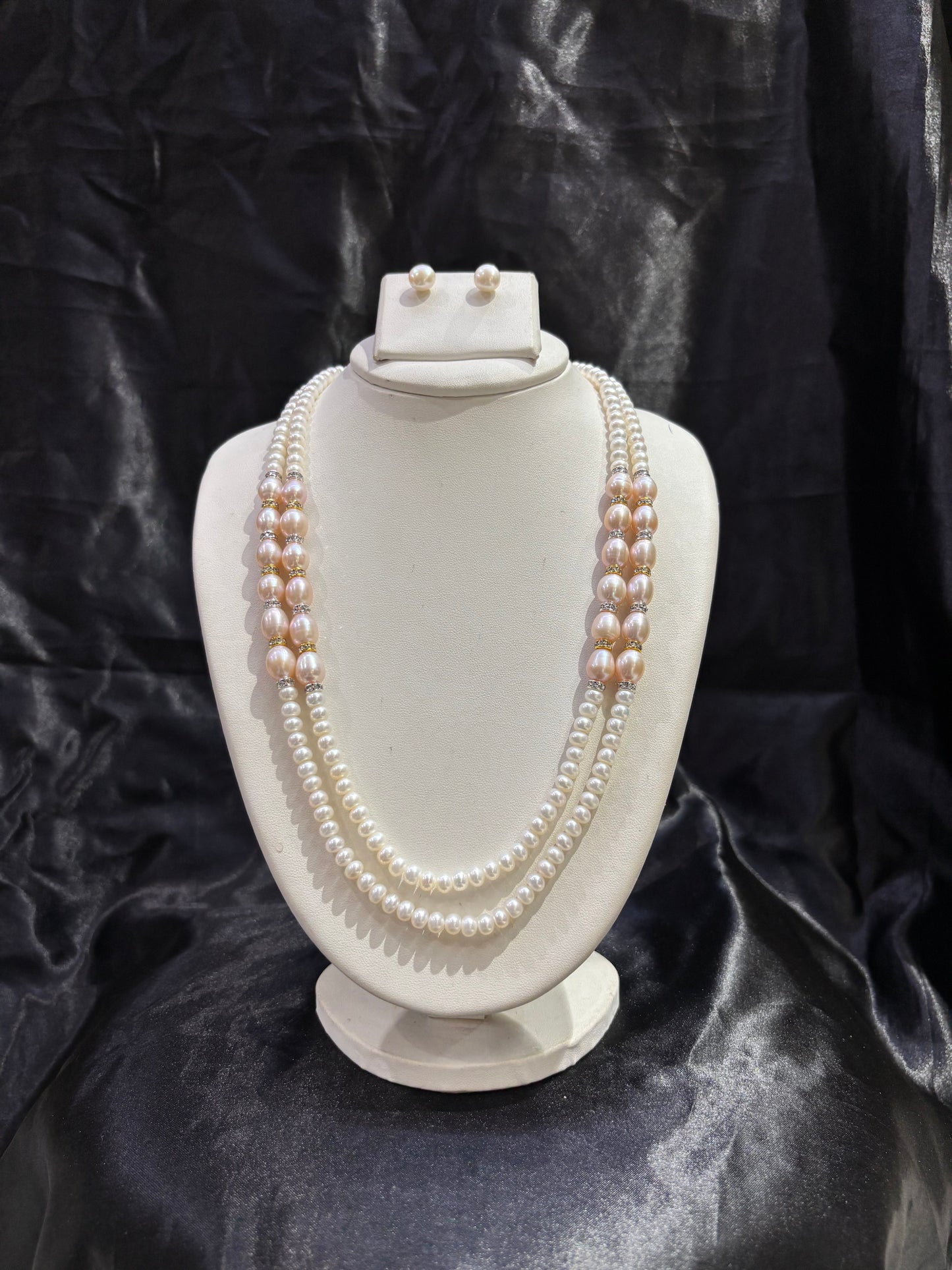 Elegant Dual Layer Pink Pearl Necklace Set