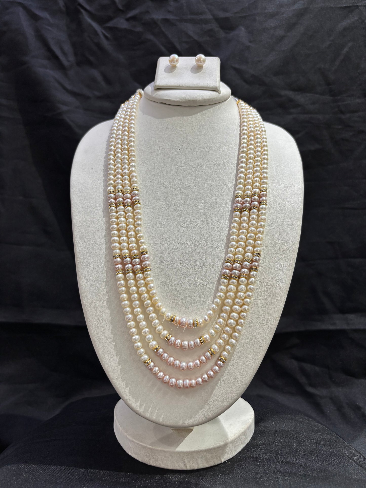 Peach Freshwater Pearl 4-Line Necklace Set