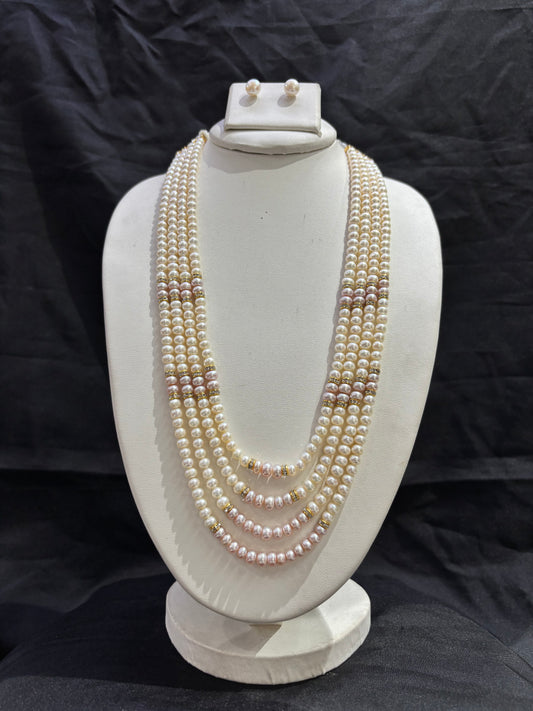 Peach Freshwater Pearl 4-Line Necklace Set