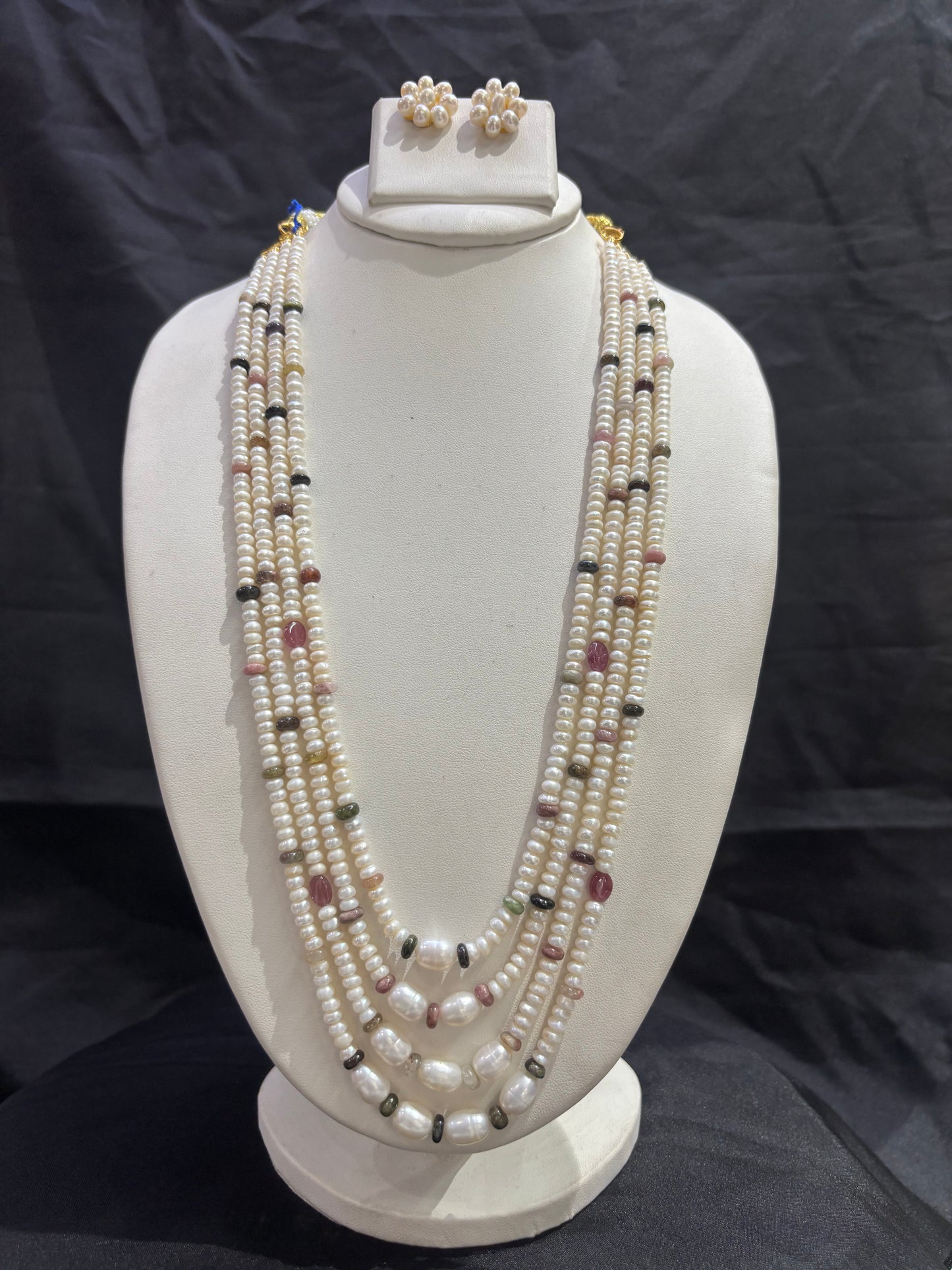 Classic Freshwater Pearl & Smoky Quartz 3-Line Necklace Set